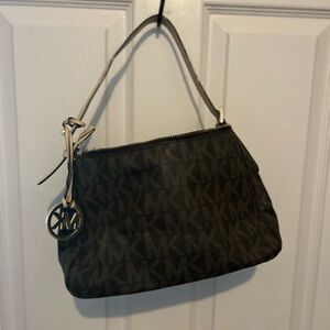 Michael Kors Dark Brown MK Logo Shoulder Bag with Gold Charm